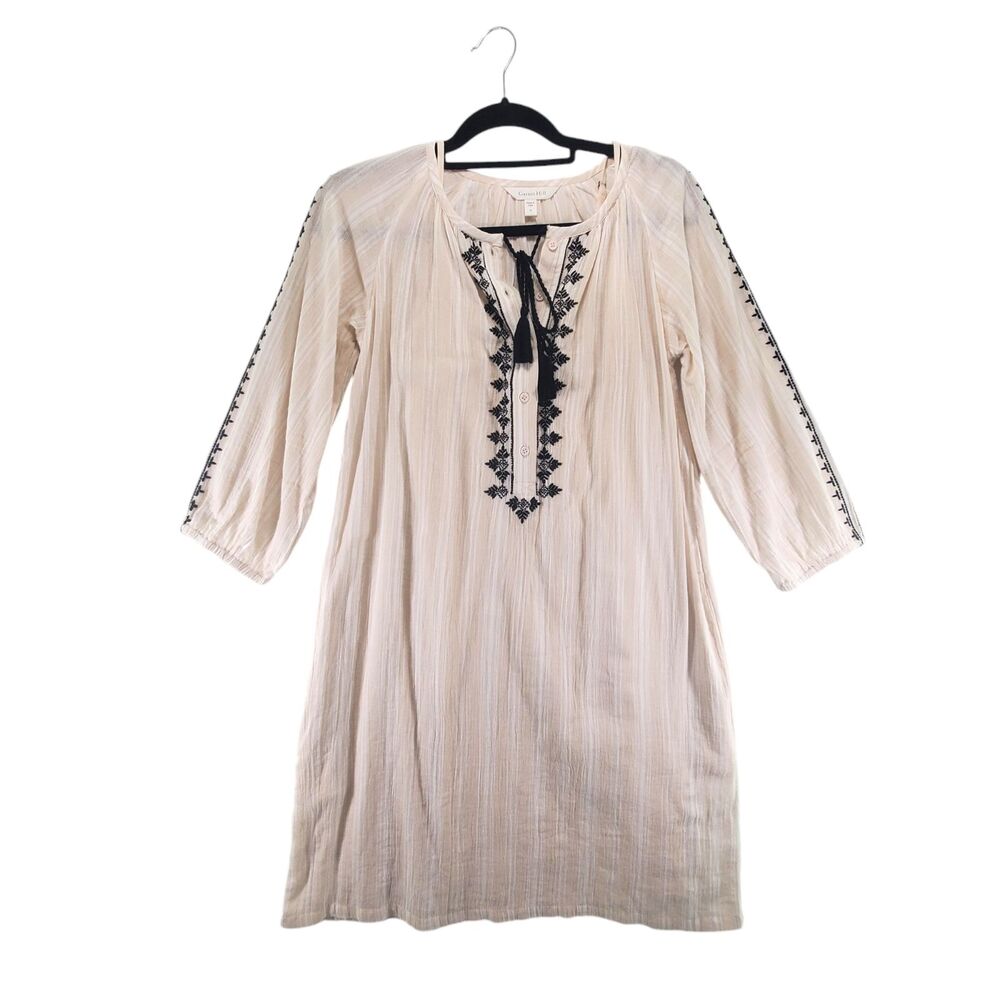 sz 2 Garnet Hill Organic Cotton Embroidered Gauze Tunic Dress Slip Knee Length